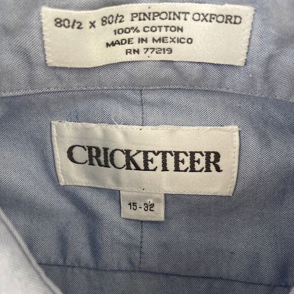 Cricketeer Mens Shirt Blue 15 32 Twill Cotton Button Up Preppy Office Travel - Picture 2 of 10